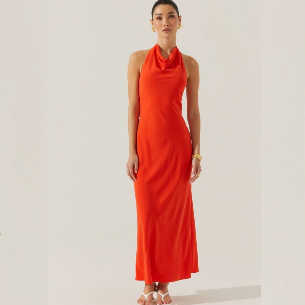 Astr Vibrant Orange Halter Maxi Dress